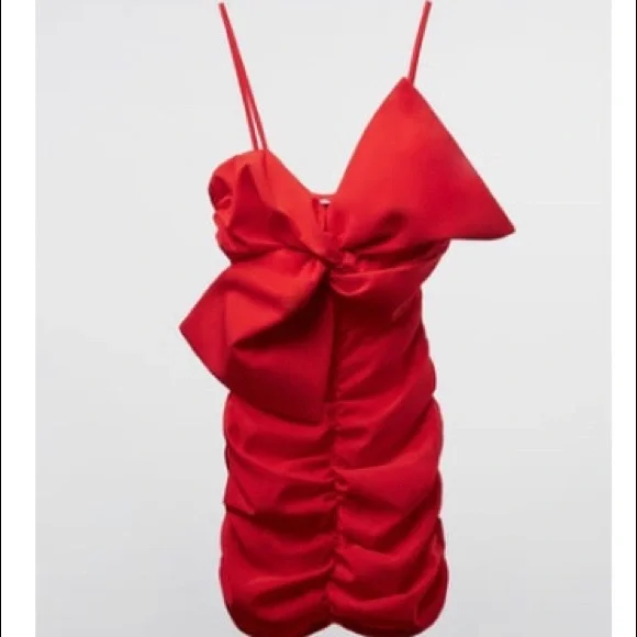 zara red bow dress Zara | Dresses | Zara Ruched Bow Dress Nwt